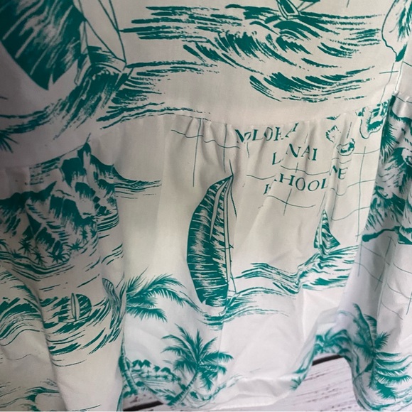 Vintage Hawaii Kole Kole Ruffled Turquoise Map print Dress with pocket - Picture 11 of 15